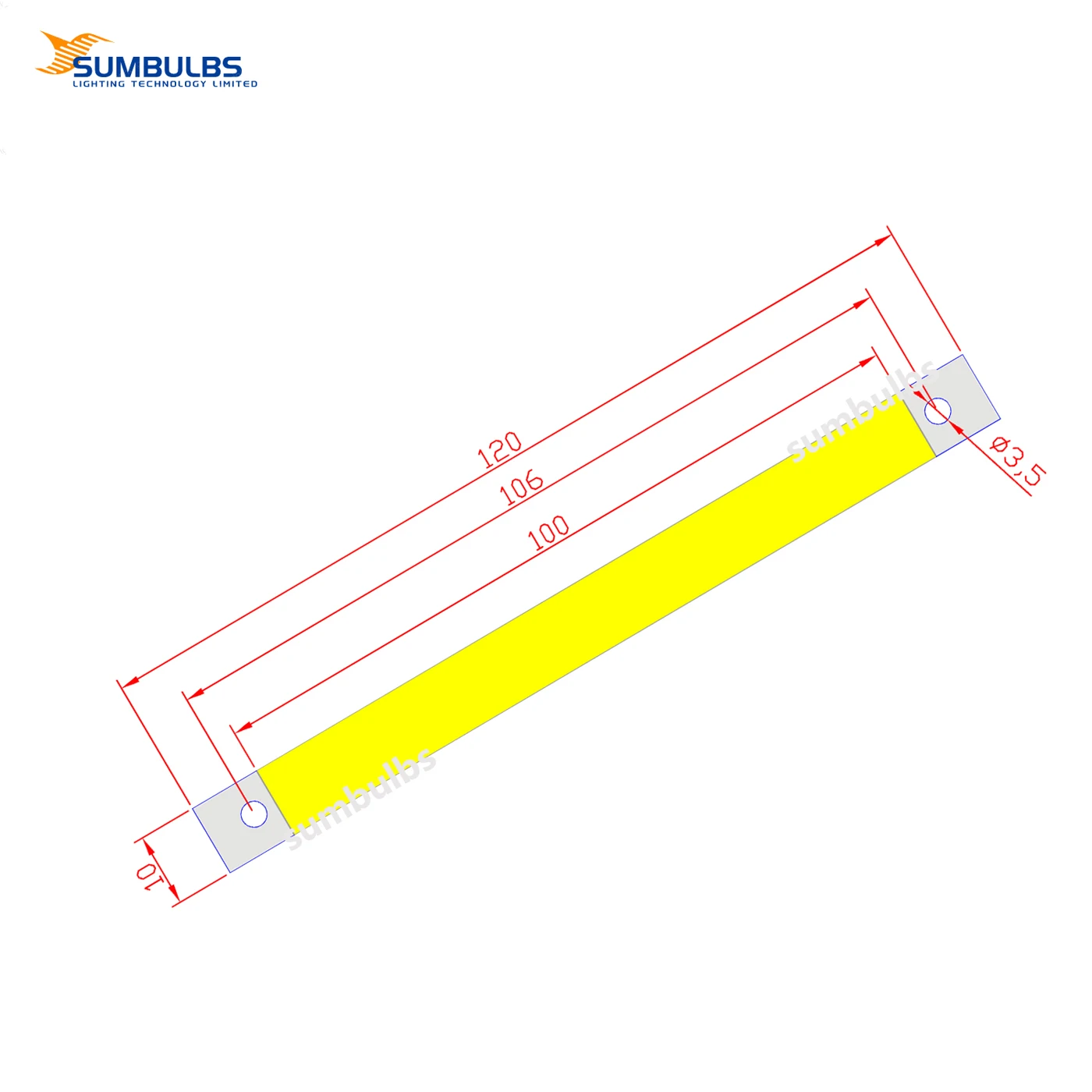 SUMBULBS 120x10mm 10W COB Strip Light Source DC 12V Emitting Diode Bulb 6 Colors DIY Bar LED Chip Lamp for Lighting