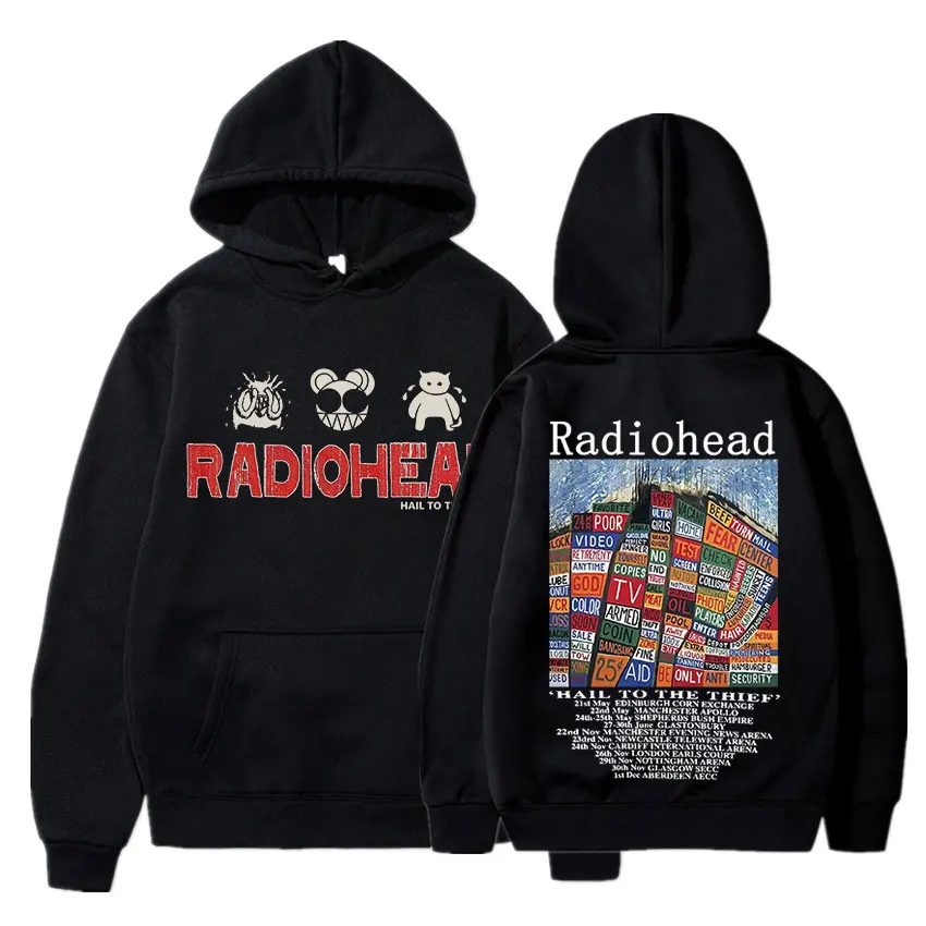 Radiohead Vintage Print Hoodie Men's Women Clothing Pullover Hip Hop Rock Band Hail To The Thief Music Album Hooded Sweatshirts