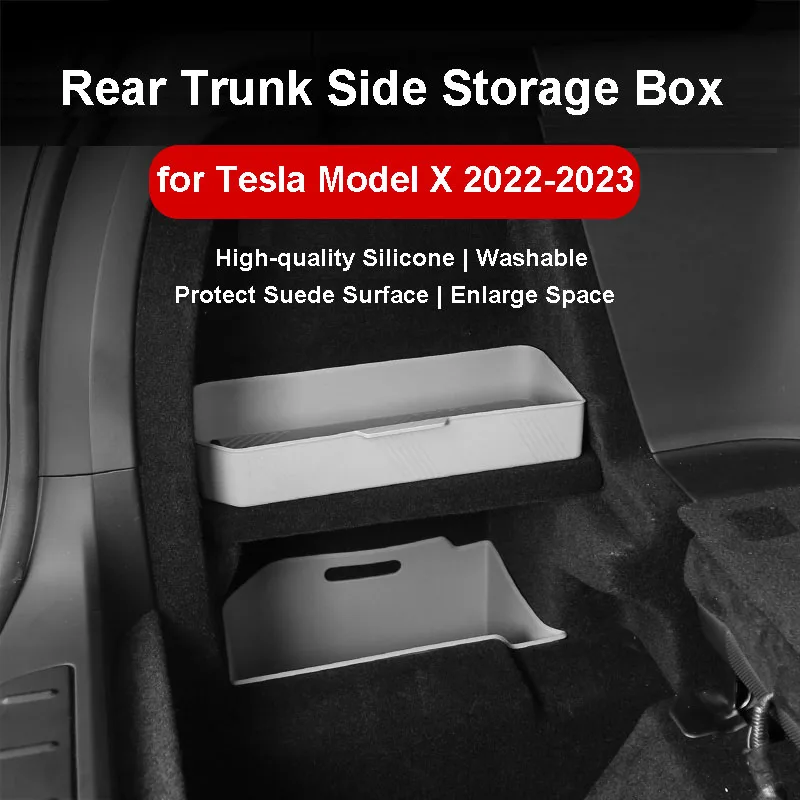 for Tesla Model X 2023 2022 Interior Accessories Rear Trunk Storage Organizer Box Tray Silicone Waterproof ModelX Protector