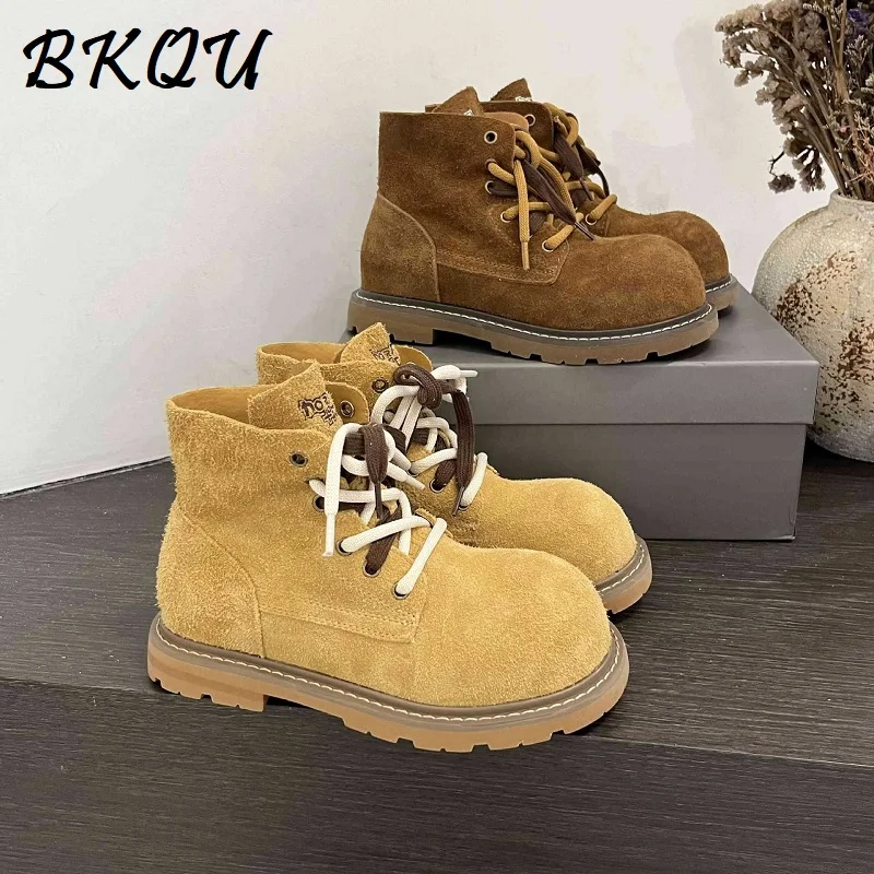 

BKQU Flap Collar Two-Piece Motorcycle Derby Boots for Women - 2025 Autumn New Style - Breathable Thin Ankle Boots - Comfortable