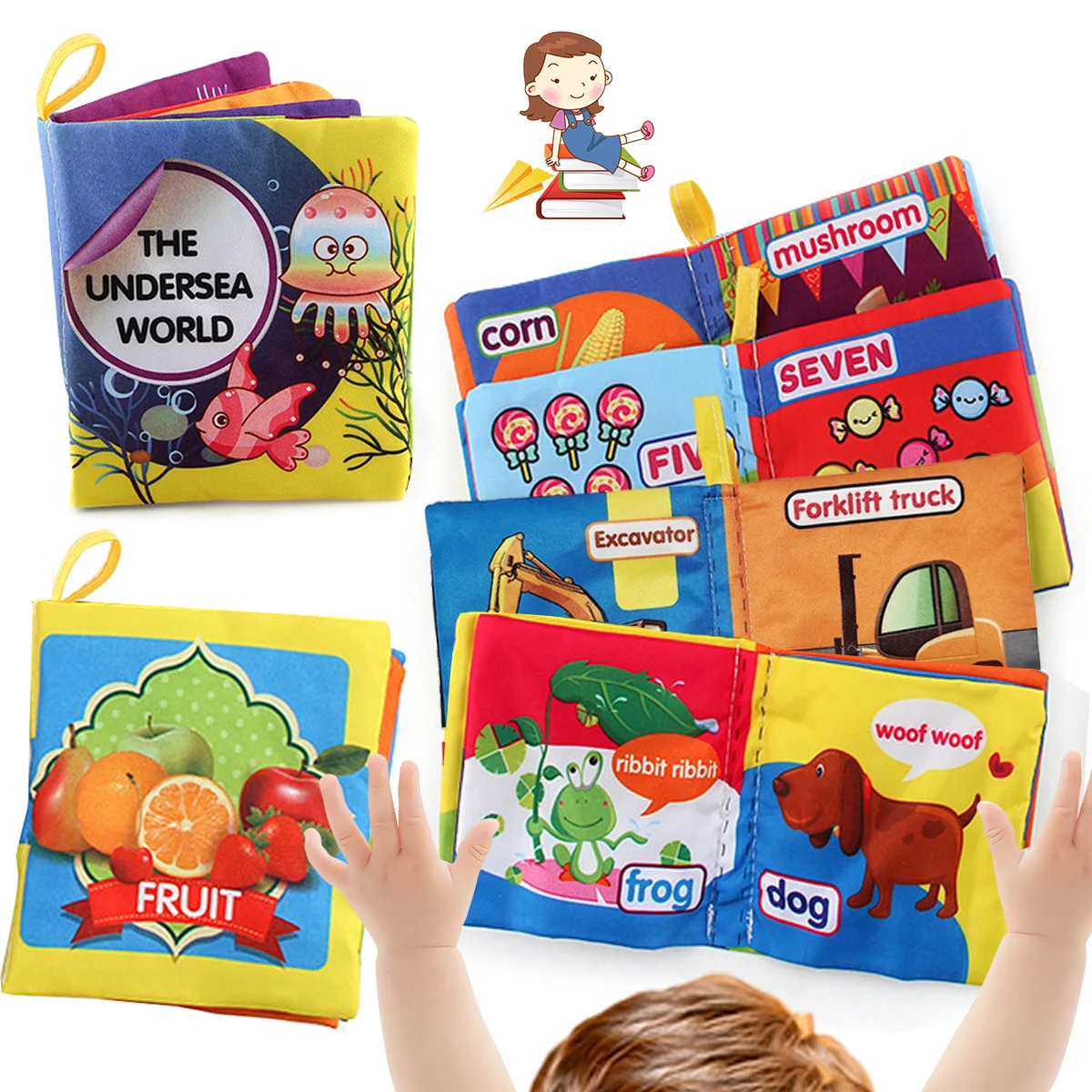 Livres en tissu multicolores pour bébé, apprendre les noms d'animaux, Fruits, légumes, transport, etc., jouets préscolaires pour bébé