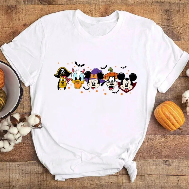 Disney Happy Halloween Mickey T-shirts Woman Festival Vibe Disneyland Vacation Clothes Black Tops 2024 Autumn T Shirt Women