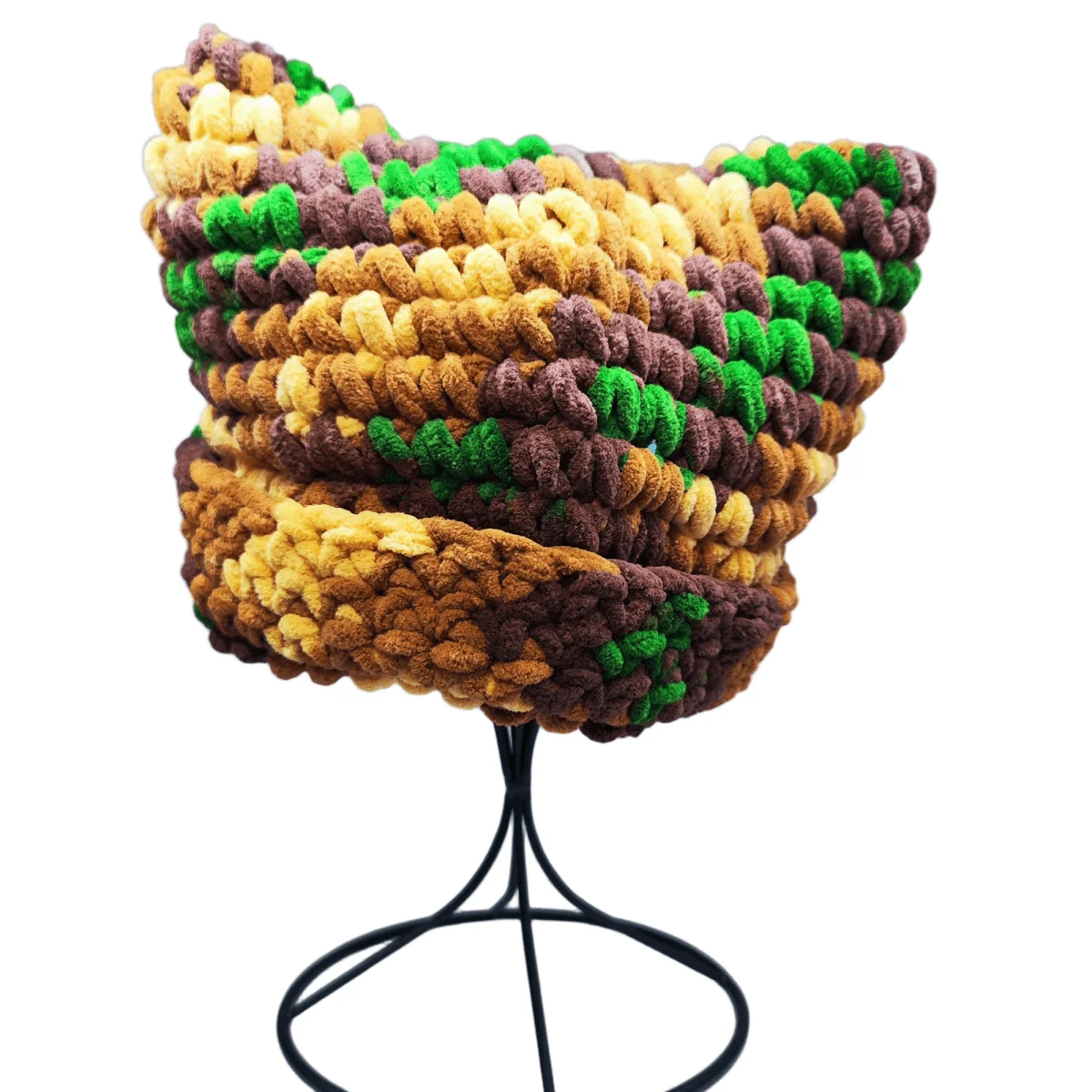 Modische Strickmütze mit Teufelshorn für Erwachsene und Damen, handgefertigte Nadelmütze aus dickem Garn, bunte Pullovermütze – Detail 6