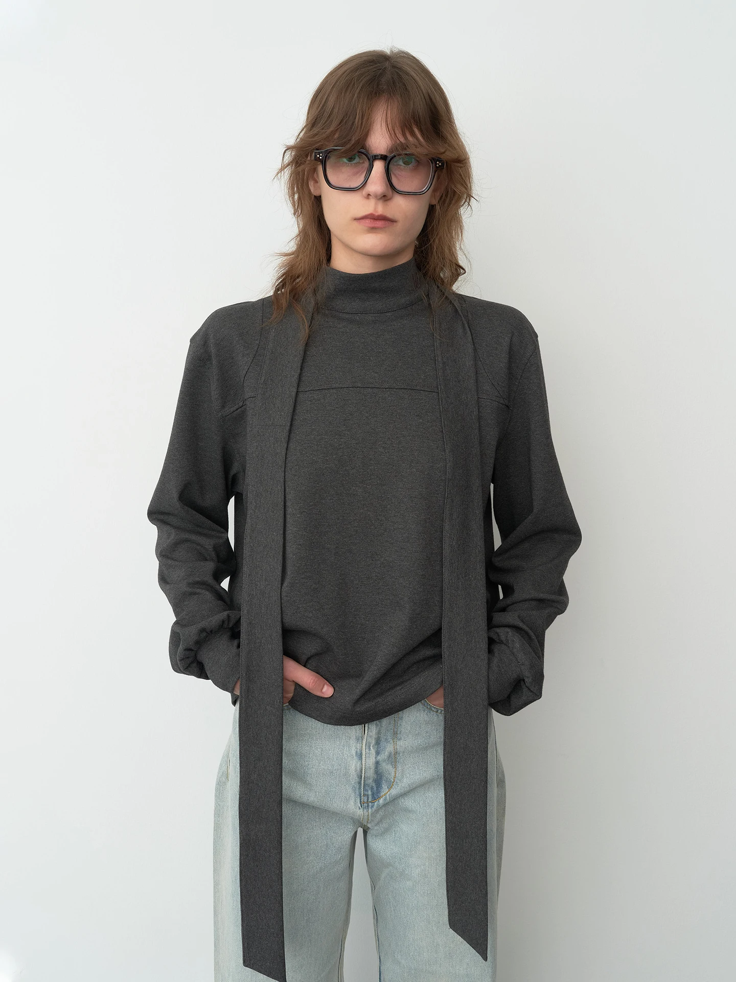 

Tong Wang Women's High Collar Knitted Sweater with Tie Fall Winter New Sle Long Sve Casual Comfortable Faionable