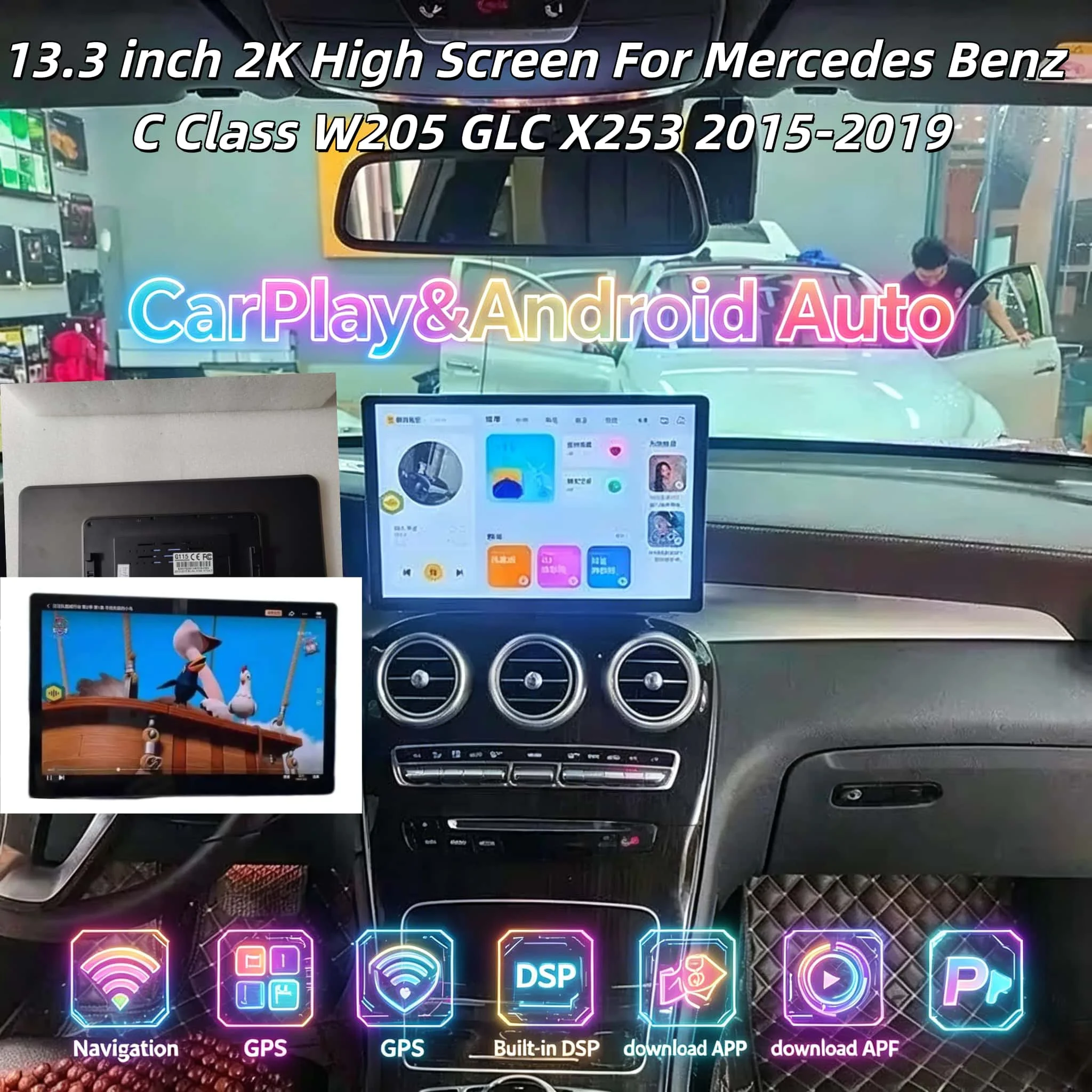 Multimedia Wireless CarPlay Stereo For Mercedes Benz C Class W205 GLC X253 2015-2019 Android Player Autoradio Car GPS Navi Radio