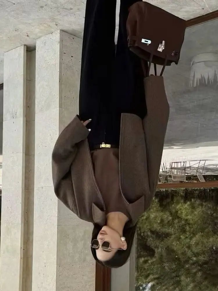 

HH женское зимнее модное короткое пальто с длинными рукавами и карманами на молнии, женская шерстяная куртка с отложным воротником в уличном стиле