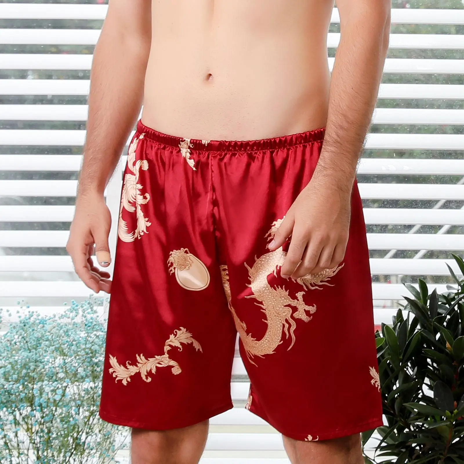 Men Casual Home Nightwear Satin Pajamas Shorts Pyjamas Sleep Bottoms Boxers Short Pants Lounge Homewear Sleepwear