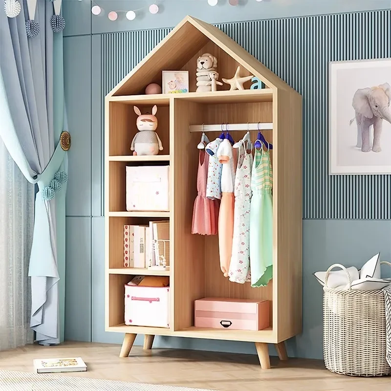 

-Solid wood children's wardrobe, small apartment storage cabinet, bedroom modern minimalist wardrobe, household cabinet