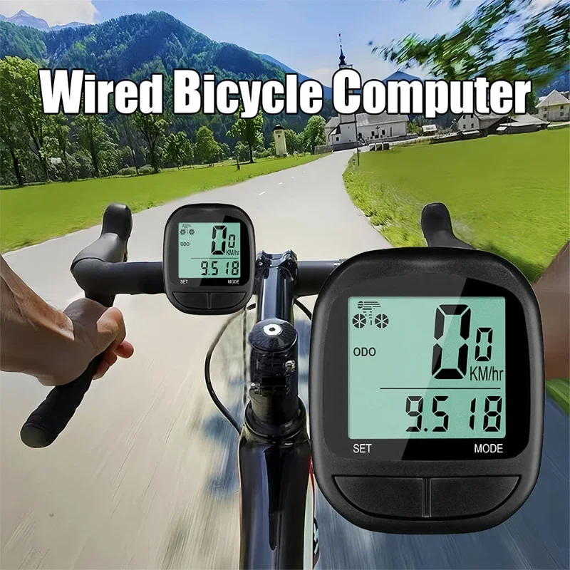 

Rainproof Wired Bike Speedometer Bicyle Odometer 15 Functions Cycling Computer with LCD Display Stopwatch