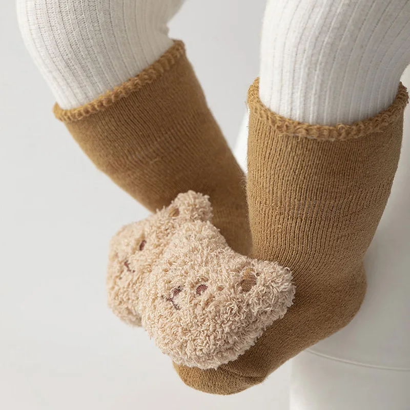 Cute Bear Baby Socks for Boys Girls Winter Soft Cotton Thicken Socks Anti Slip Babies Accessories for Newborn Toddler Sock Kids