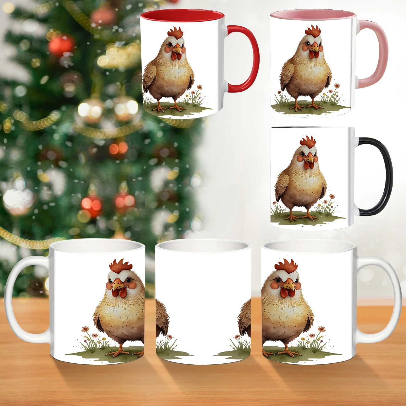 2025 1pc Illustration Chicken 3d Printed Hot Cocoa Mug 11oz Ceramic Mug Tea Milk Coffee Cup Thanksgiving Day Autumn Easter Gifts