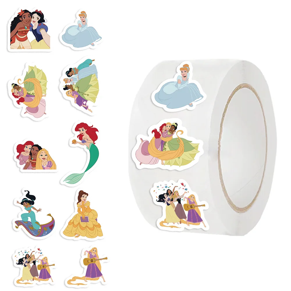 500 uds/rollo de pegatinas de princesas de Disney de Anime, Graffiti impermeable, teléfono, portátil, equipaje, guitarra, cuaderno, pegatinas de dibujos animados, juguetes para niños