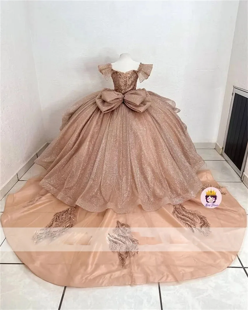 Vestidos de cumpleaños para niñas con lentejuelas de lujo, apliques de encaje con lazo, vestidos de flores para fiesta de boda, vestidos de baile para bebés personalizados
