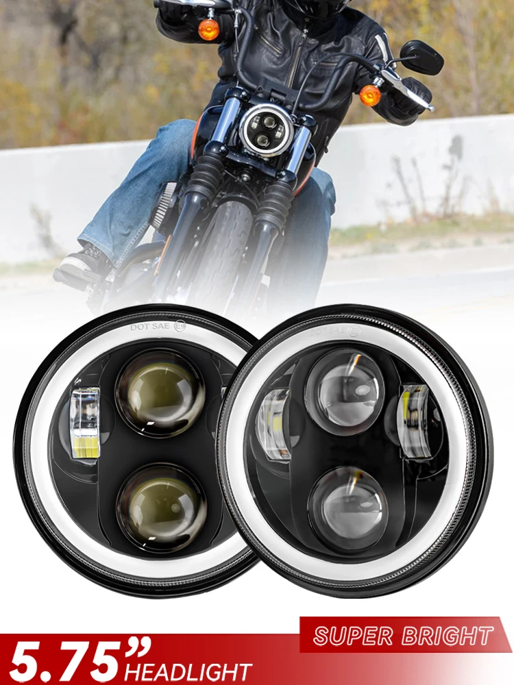 Koplamp 5.75 Inch LED Halo Angel Eyes Voor Harley Sportster 1200 883 Straat Softail Dyna 5 3/4 "DRL ronde Motorfiets Koplamp - afbeelding 2