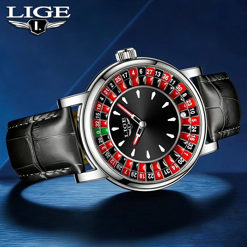 

Мужские часы LIGE 2026: креативные, роскошные, с циферблатом в стиле рулетки, модные, водонепроницаемые, светящиеся, кварцевые наручные часы, подарок