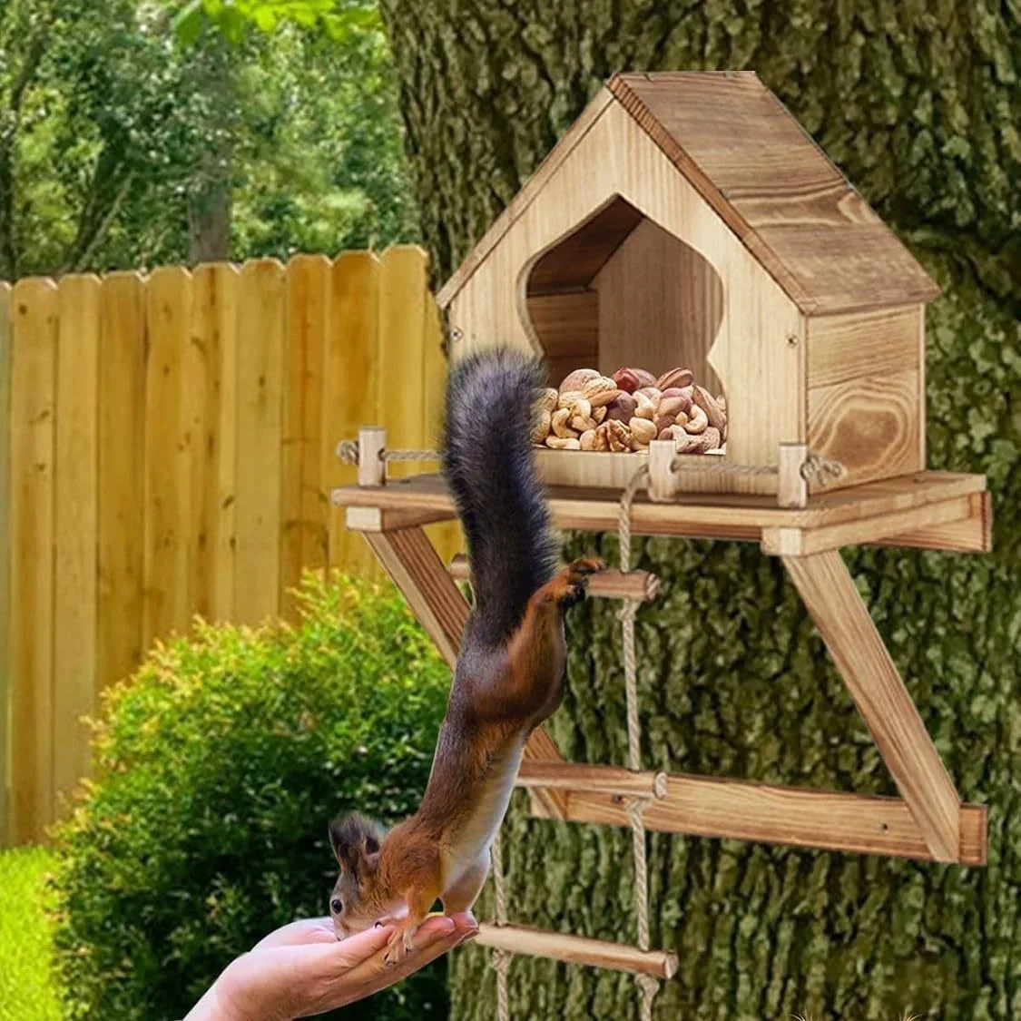 Cross-border wooden squirrel feeder wall hanging outdoor bird feeder hanging pet dining table bird platform squirrel nest