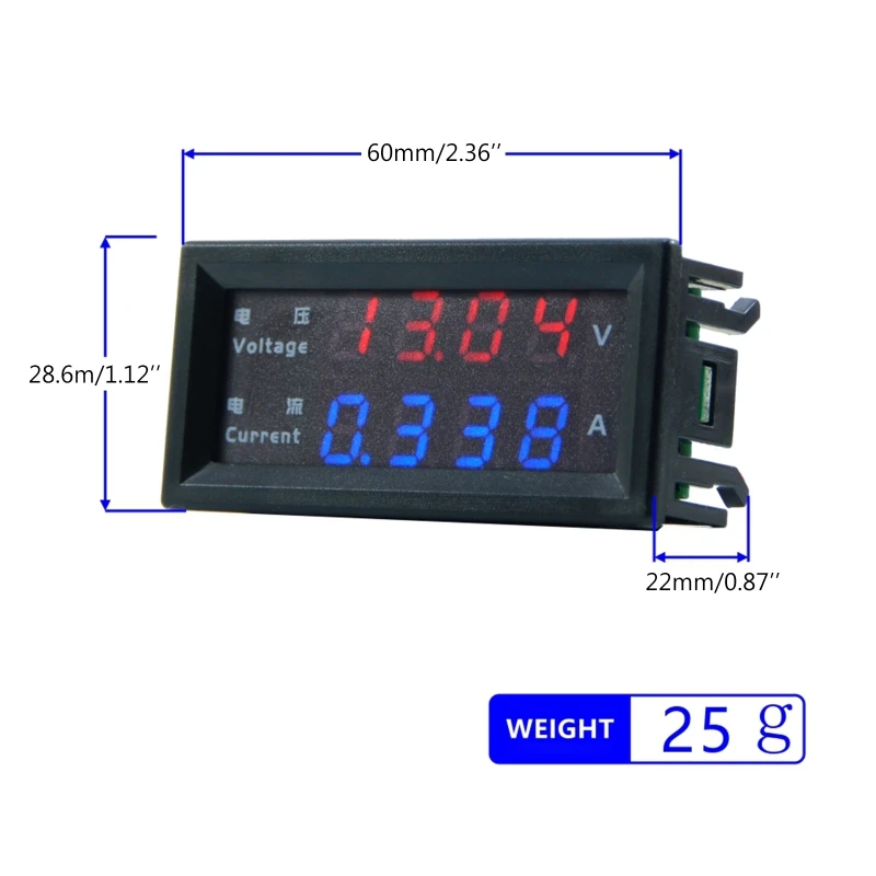 4 Bit Digital Voltmeter Ammeter DC 100V 200V 10A Voltage Current Meter Tester Volt AMP Detector Dual LED Display Panel Gauge