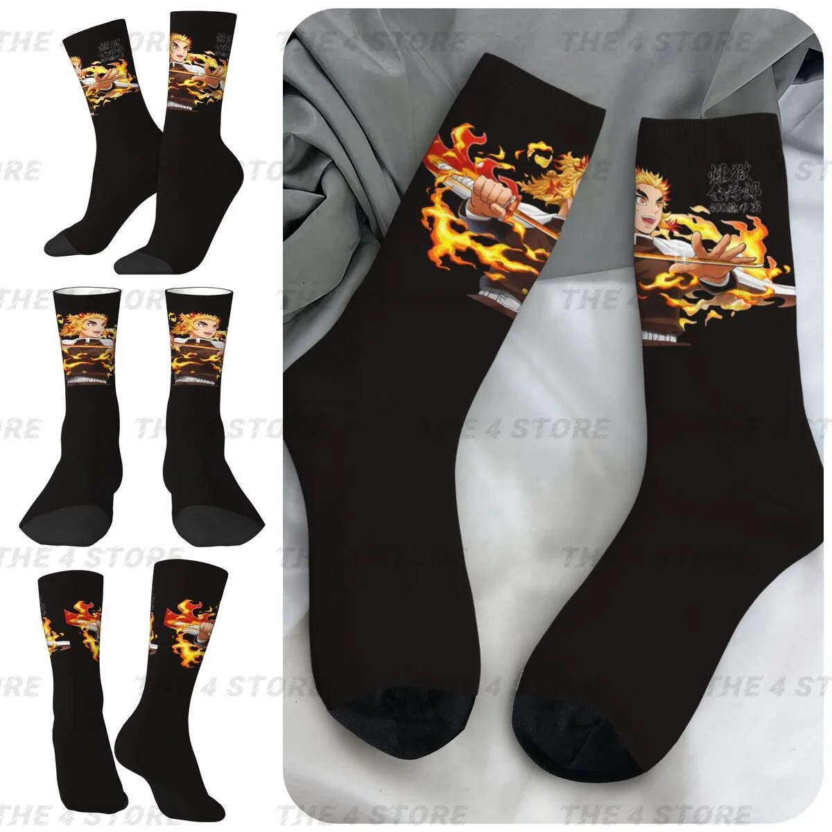 Anime Rengoku Kyoujurou DEMON SLAYER High elasticity polyester fiber Men and Women printing Socks
