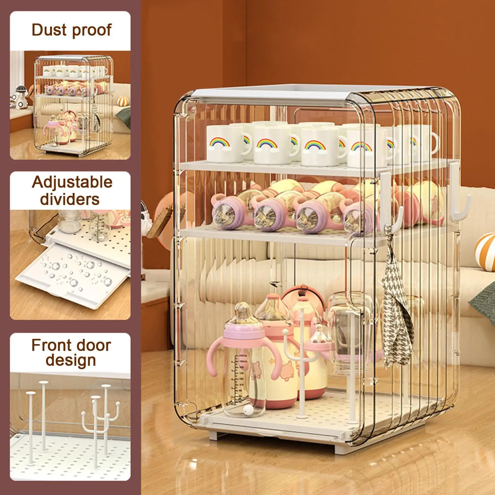 منظم تخزين زجاجات الأطفال، منظم أدوات المائدة للأطفال الصغار، حامل زجاجة شفاف مقاوم للغبار لطاولة المطبخ والحمام وغرفة النوم والثلاجة #6