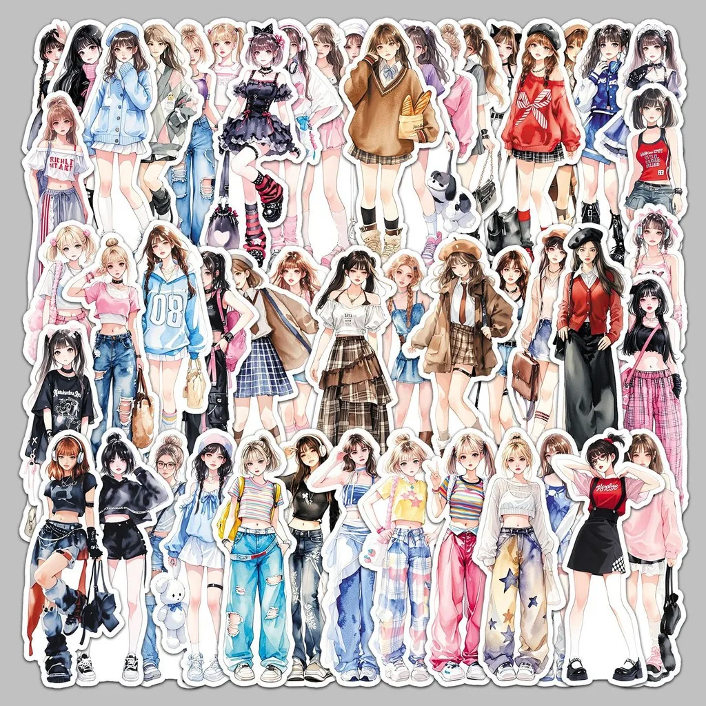 مجموعة ملصقات عصرية فريدة من نوعها مكونة من 50 قطعة - شارات كرتونية متطابقة للملابس العصرية لسجل القصاصات وأجهزة الكمبيوتر والأكواب (متجر عوالم الرسوم المتحركة)
