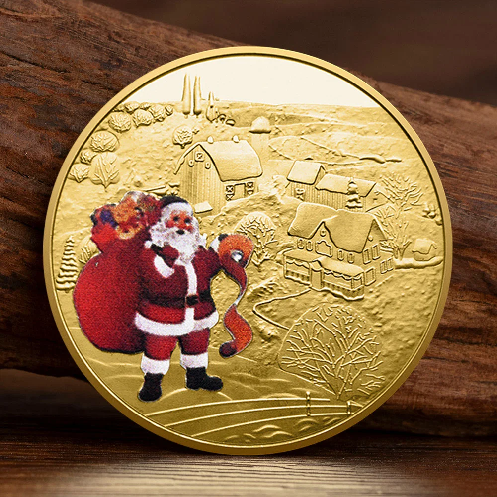 Small Gifts Santa Claus Commemorative Coins Gold Plated Christmas Eve Collectible Coins