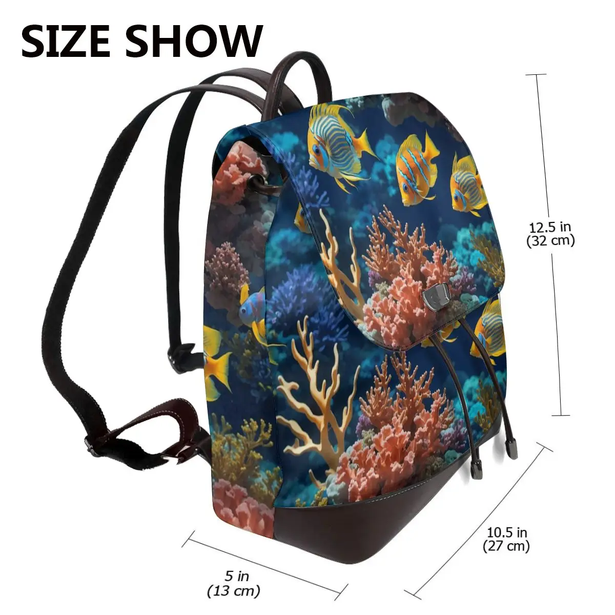 Fish And Vibrant Corals On Ocean Bookbag School Student Bags Hiking Travel Daypack for Women Fashion Derma Backpack