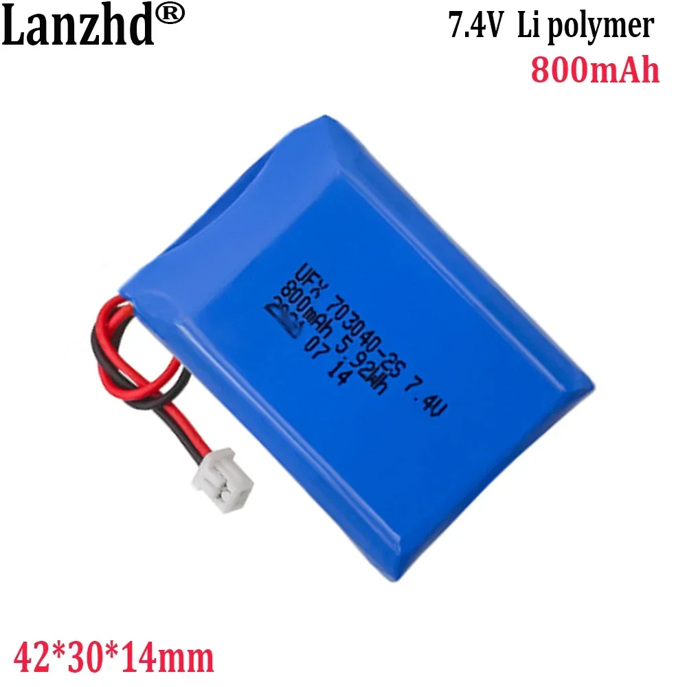 7.4V Polymer lithium battery pack   703040-2S 800mAh For smart cup, positioner, eye protection battery