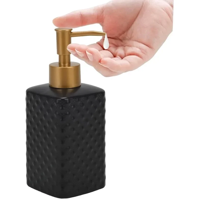 1Pc Ceramic Soap Dispenser, 12oz Dish Hand Soap Dispenser Easy to Press Rust Proof Pump for Lotion Refillable Liquid Dispenser for Bathroom Kitchen