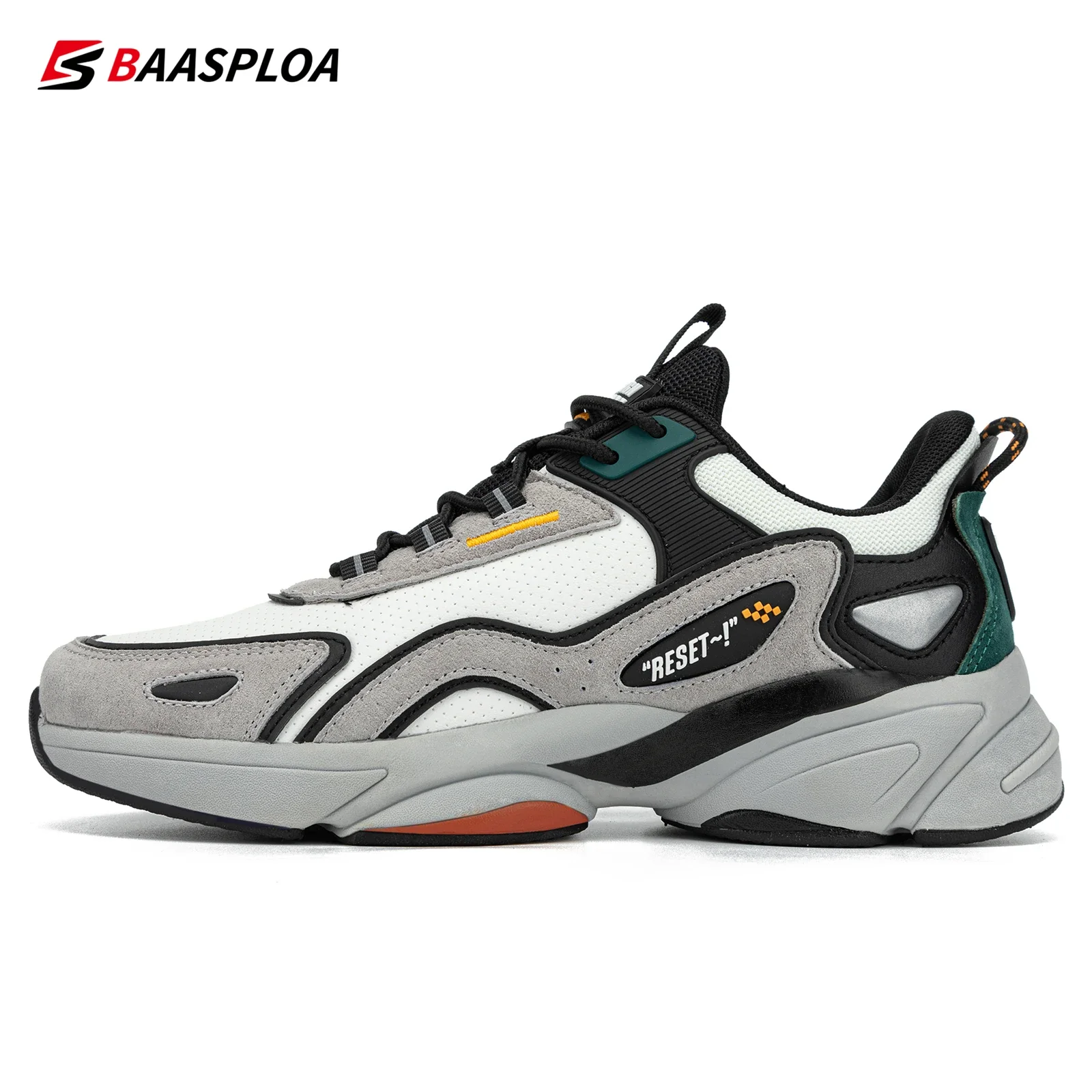 

Baasploa Men Running Shoes New Fashion Leather Casual Sneakers for Men Comfort Walking Shoes Male Non-slip Outdoor Lace-up