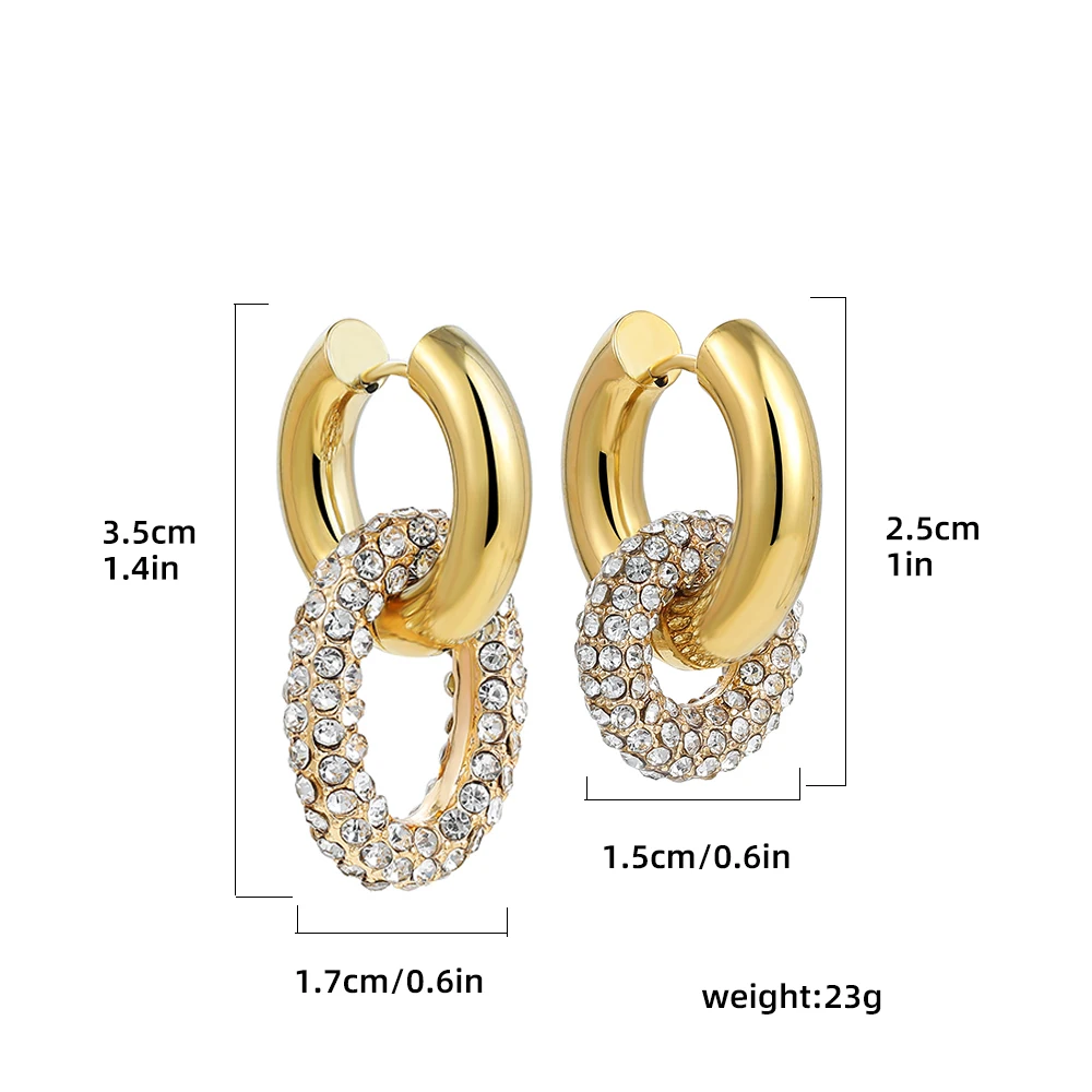 Boucles d\'oreilles de luxe en zircon cubique en acier inoxydable pour femmes, couleur or, cercle rond, boucles d\'oreilles géométriques ovales,