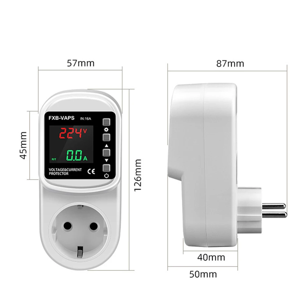 16A High Current Digital Protective Socket Compatible with European Outlets for Refrigerators AC Units TVs and Computing Devices