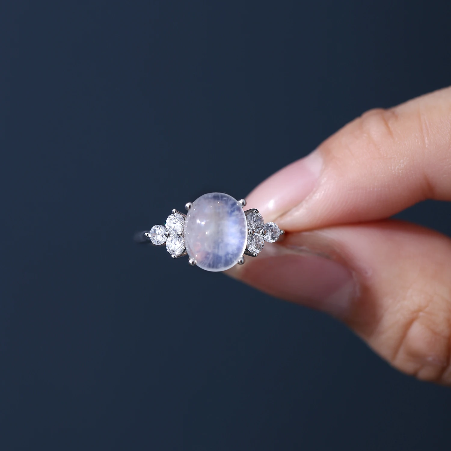 GEM'S BALLET Vintage Milky Blue Moonstone Art Deco Milgrain Engagement Ring  in 925 Sterling Silver Unique Gemstone Women's Ring