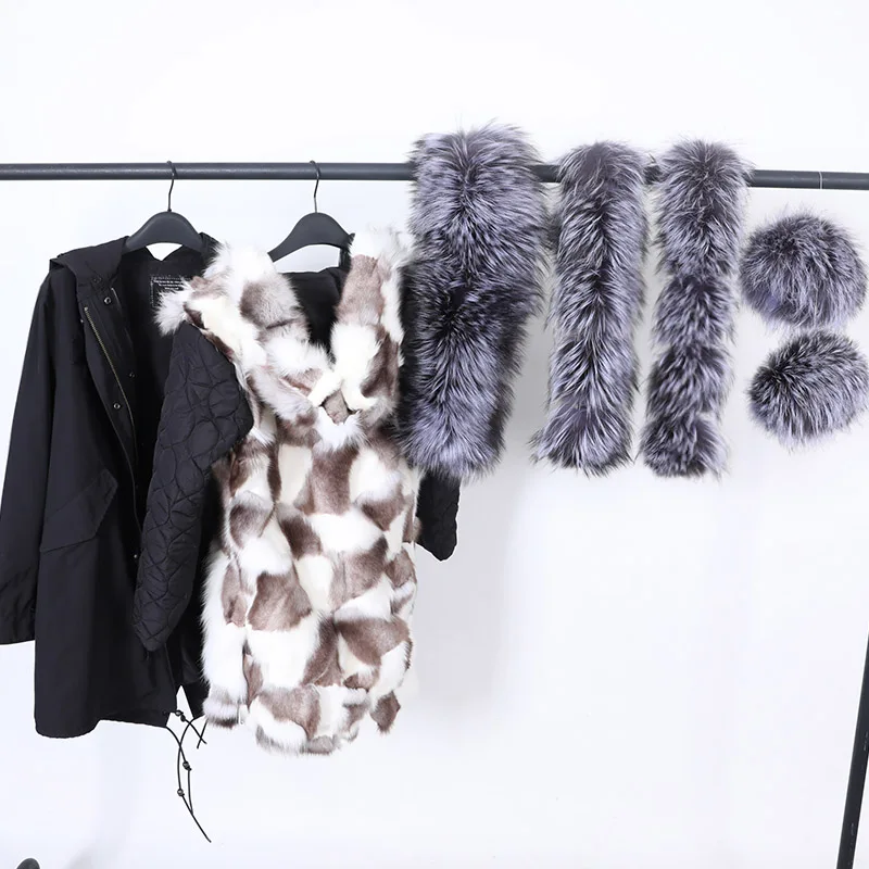 Maomaokong 2022 Winter Long Jacket Real Fur Coat Women Clothes Large Fur Collar Detachable Natural Fox Lining Parkas Leather Fur