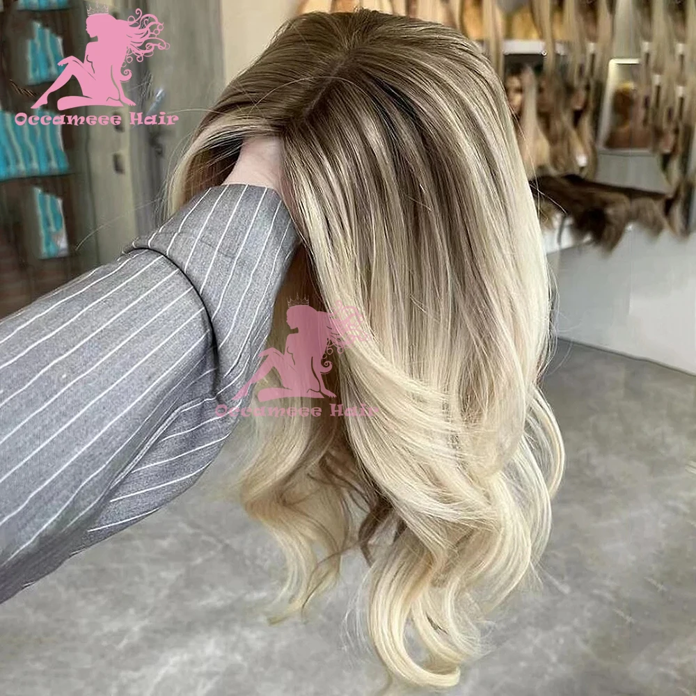 

Highlight Human Hair Lace Frontal Wig Brown ombre Blonde Natural Wave Wigs 100% Brazilian Human Hair Transparent Swiss Lace Pre