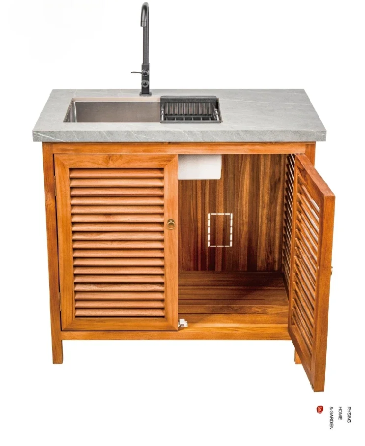 Courtyard Garden Outdoor Hand Wash Cabinet Storage Cabinet Teak Rock Plate Basin Integrated Wash Table