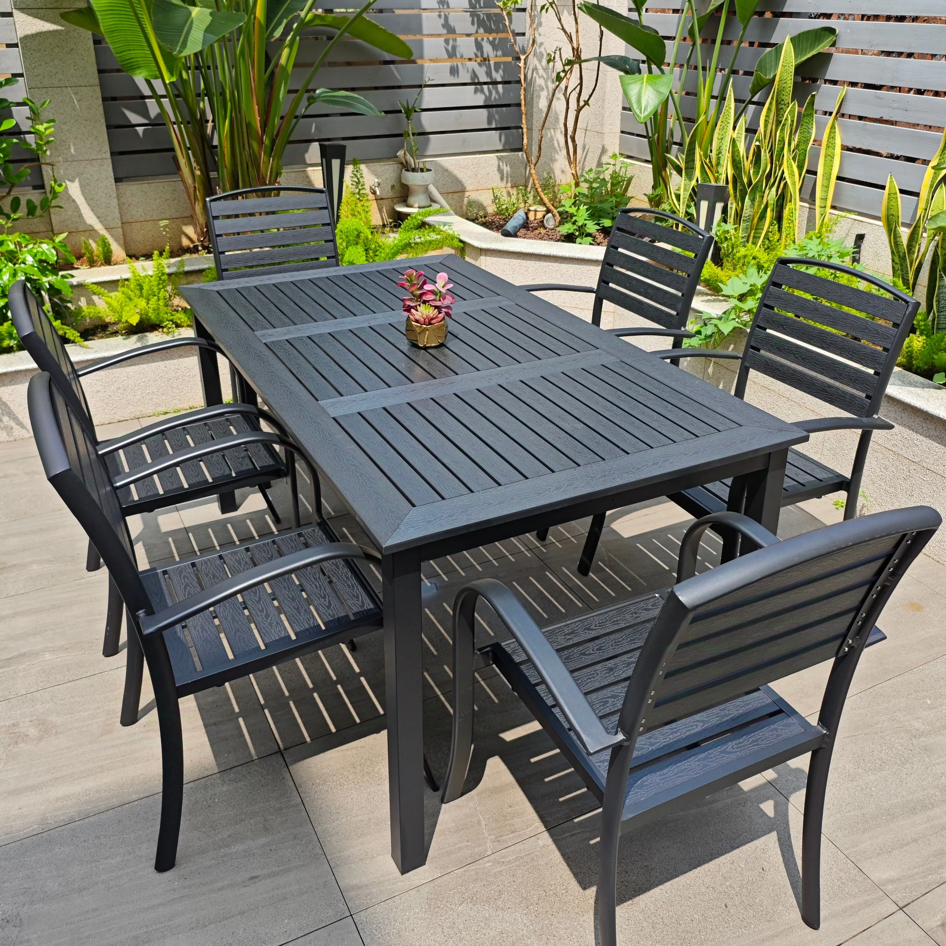 Outdoor tables and chairs light luxury atmosphere leisure aluminum alloy courtyard dining table and chairs combination plastic w