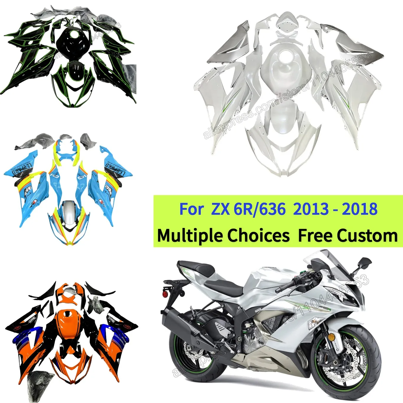 

Pearl White Body kit For Kawasaki ZX-6R 636 2013 2014 2015 2016 2017 2018 Ninja ZX6R 13-18 Complete Replacement Fairings
