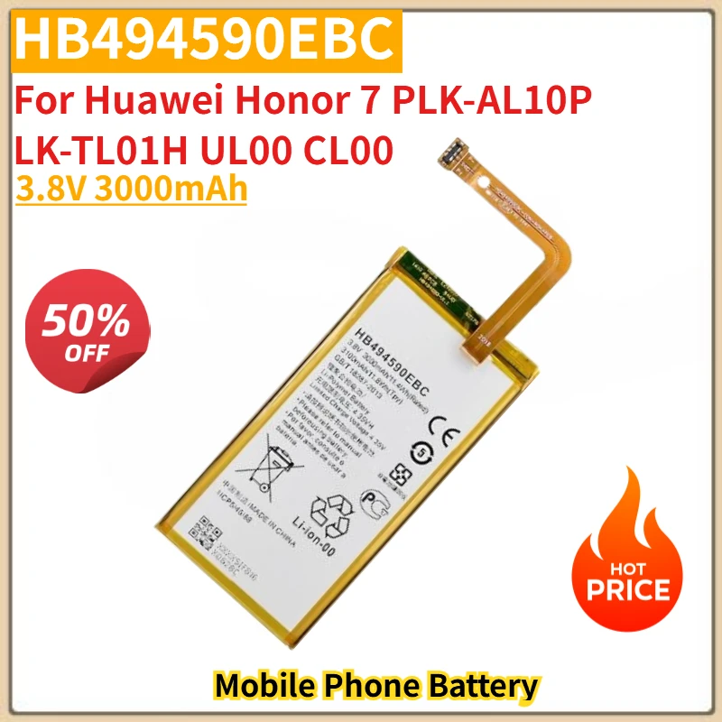 

HB494590EBC Phone Battery 3.8V 3000mAh For Huawei Honor 7 PLK-AL10P LK-TL01H UL00 CL00 Replacement Battery New High Quality
