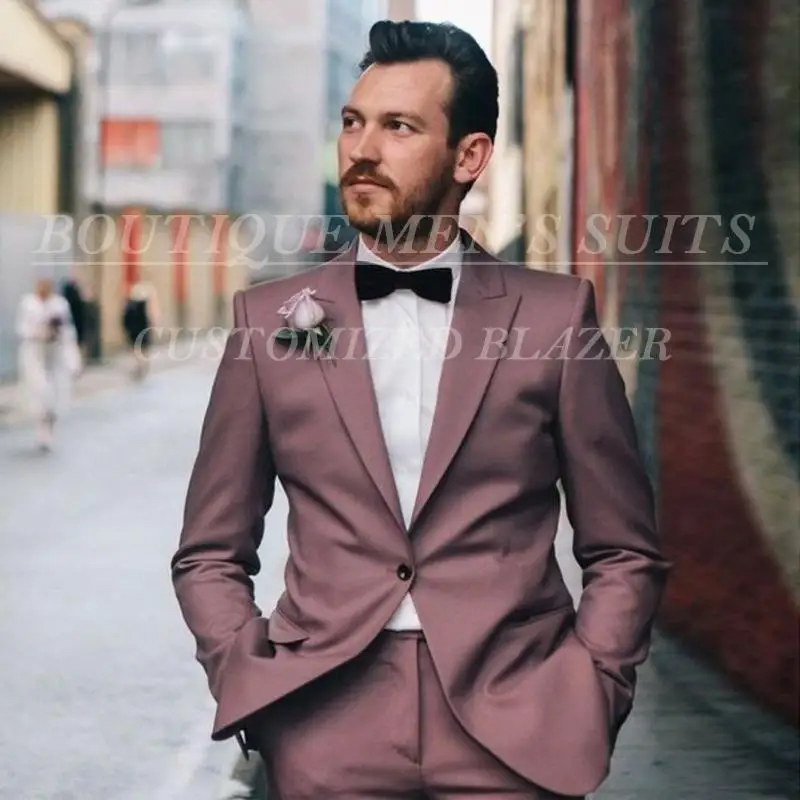 High Quality Men's Suits Blazer Solid Color One Button Peak Lapel Slim Fit 2 Piece Jacket Pants Male Clothing Wedding Sets 2025