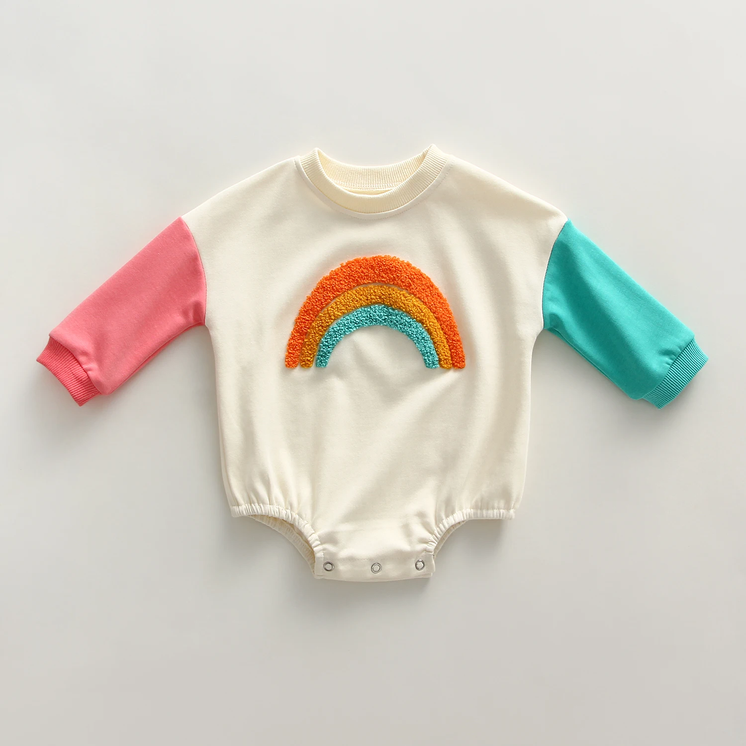 Autumn Baby Girl Clothes Rainbow Embroidery Baby Girl Bodysuit O-neck Newborn Baby One Piece Long Sleeve Baby Onesie For Girls