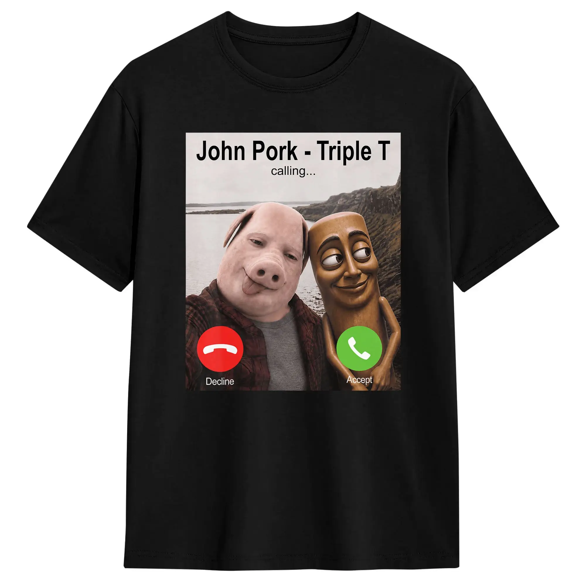 John Pork Triple T Calling Funny Viral Meme Brainrot Meme T-Shirt Men Novelty Cotton Tees O Neck Short Sleeve T Shirt