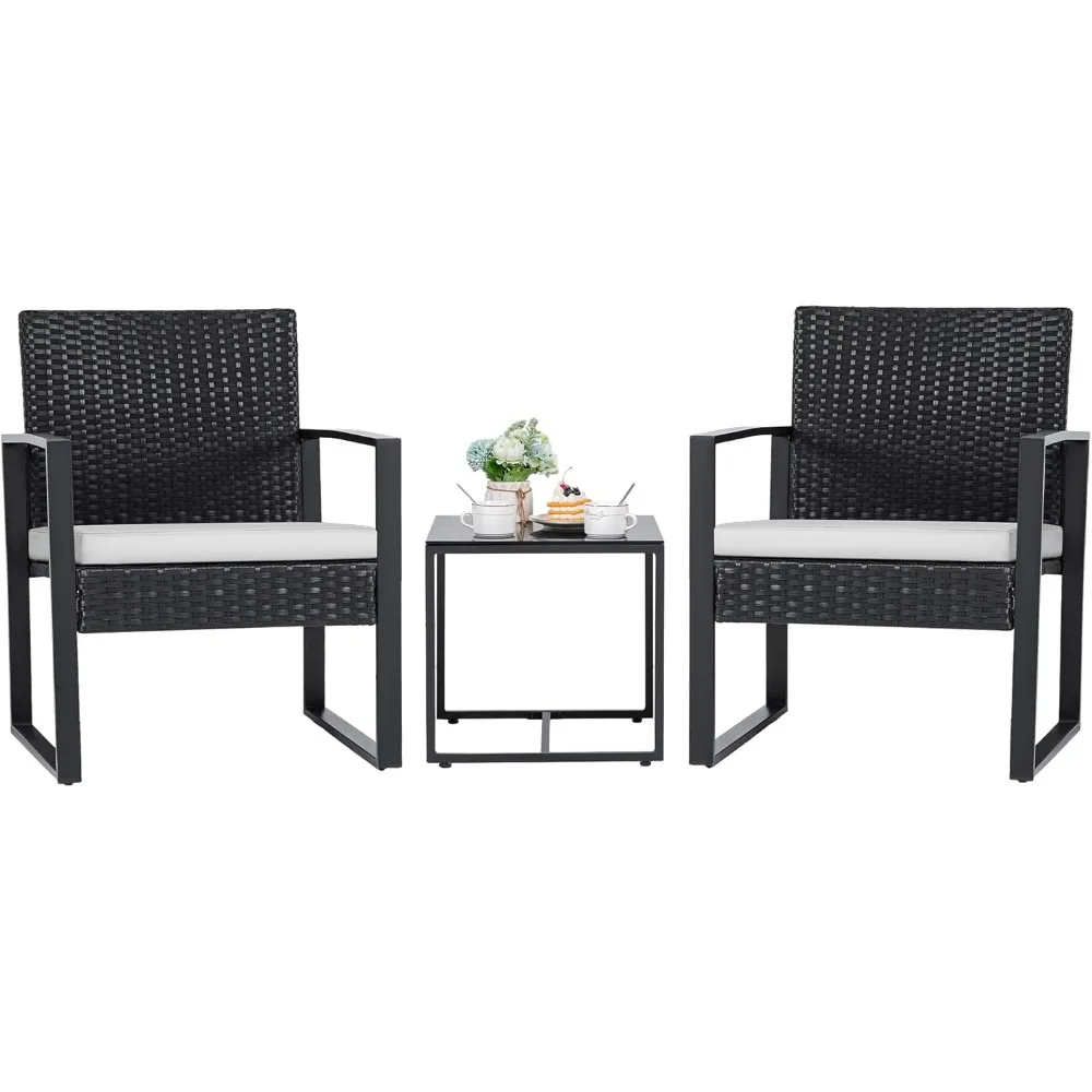 

3 Pieces Patio Furniture Outdoor Wicker Modern Rattan Chair Conversation Sets with Coffee Table for Yard, Bistro(White)