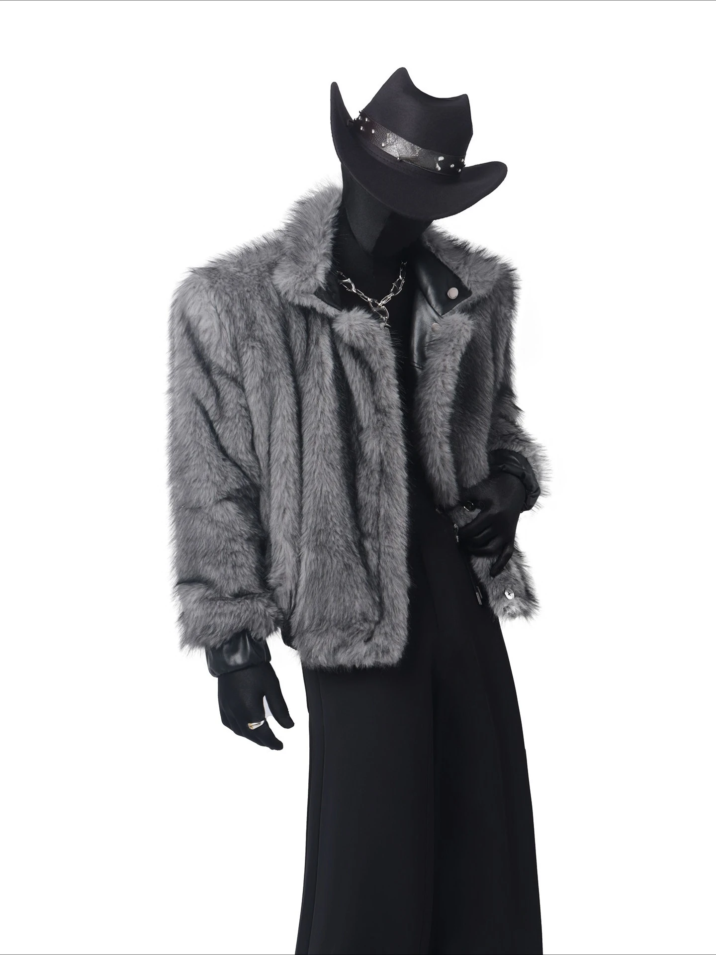 الرجال 2025 الخريف جديد النمط الأمريكي شخصية كبيرة فو الفراء طوق موضة الربط سترات على الوجهين ارتداء معاطف سميكة #2