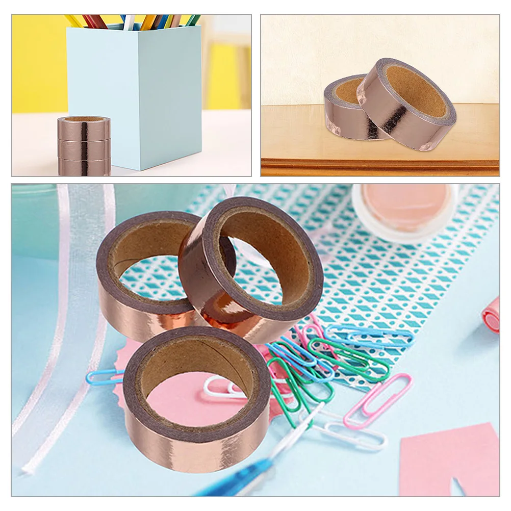 

3 Rolls Strips with Adhesive Decoration Washi Tape Solid Colors Rose Gold Delicate Metallic Whisper Paper Scrapbook