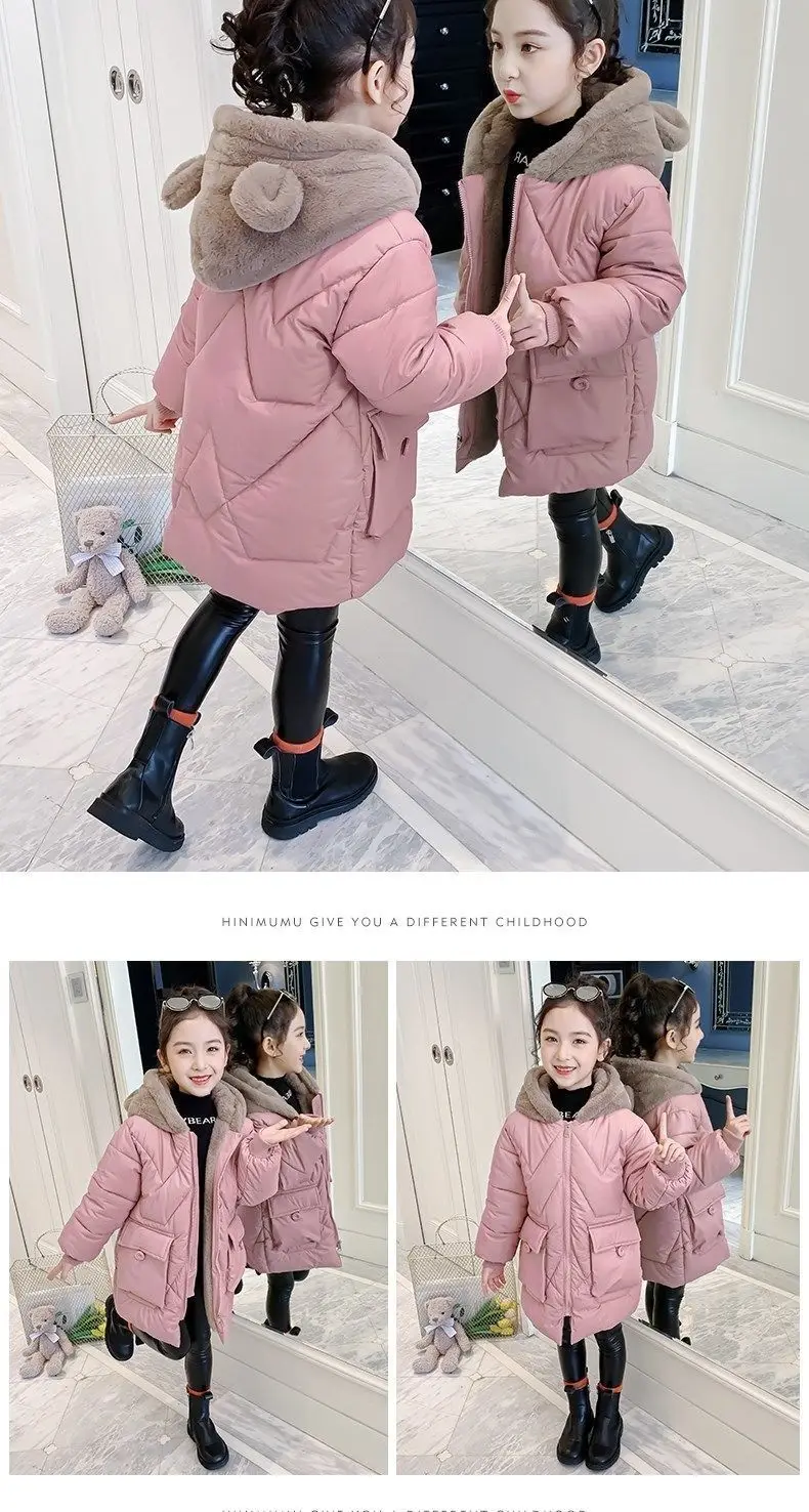 Big Size Winter Girls Jackets Keep Warm Thicken Christmas Coat Autumn Hooded Zipper Waterproof Outerwear Kids Clothes 3-12 Years