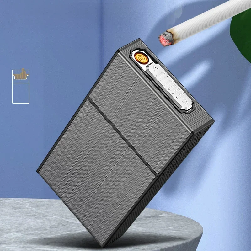20 Thick Cigarette Case Tungsten Wire Igniter USB Charging Lighter Outdoor Waterproof and Moisture proof Electronic Lighters