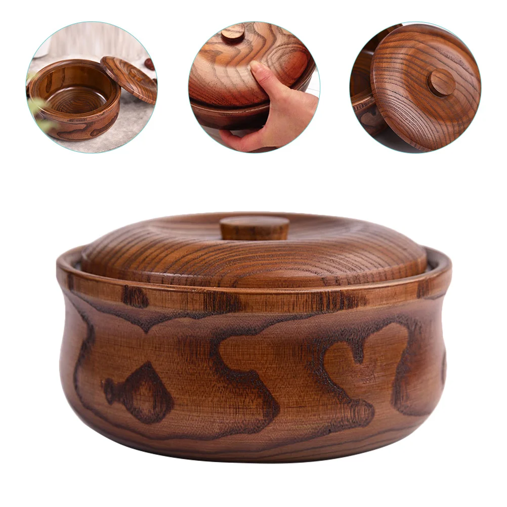 

Japanese Cuisine Bowl Bread Container Yogurt Fruits with Lid Wooden Decor Salad