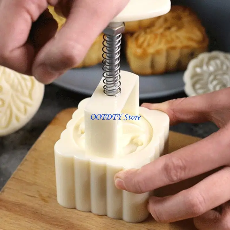 367A 5Pcs Stamps 50g Square Flower Moon Cake Mold Mould Pastry Mooncake Hand DIY Tool
