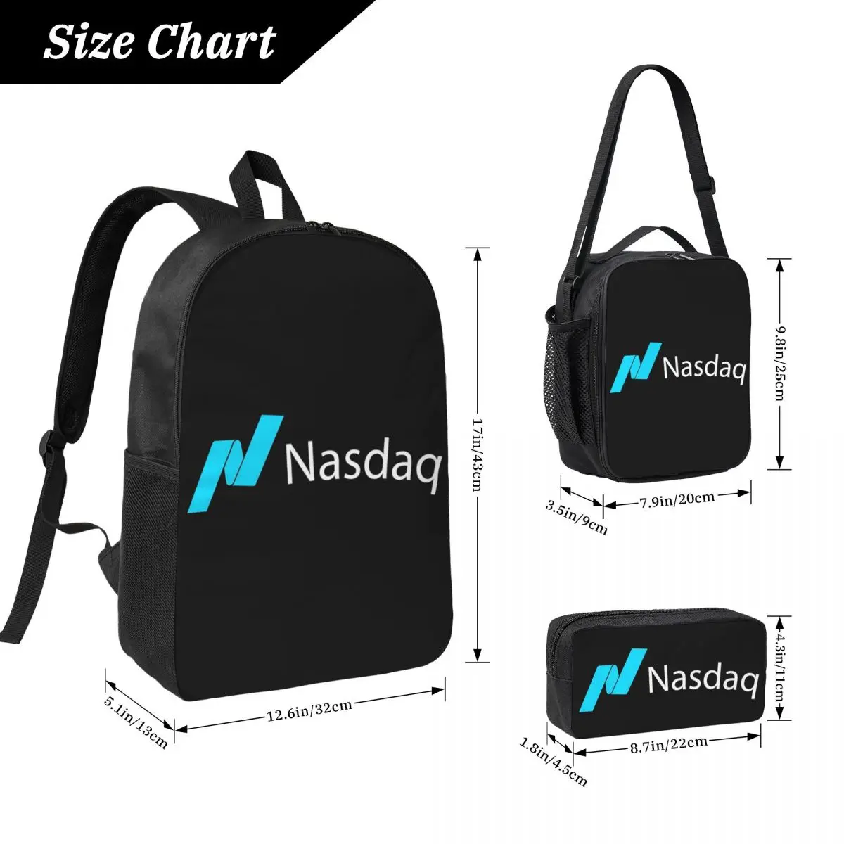 Nasdaq Stock Market Backpack Boys Girls BookBag School Bag Computer Shoulder Bags 3ps Insulated Lunch Bag Pencil Case