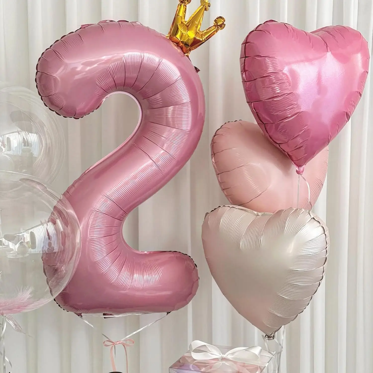 12Pcs Baby Pink Cream White Heart Shaped Foil Balloons,18Inch Heart Balloon for Birthday Anniversary Wedding Valentine\'s Day